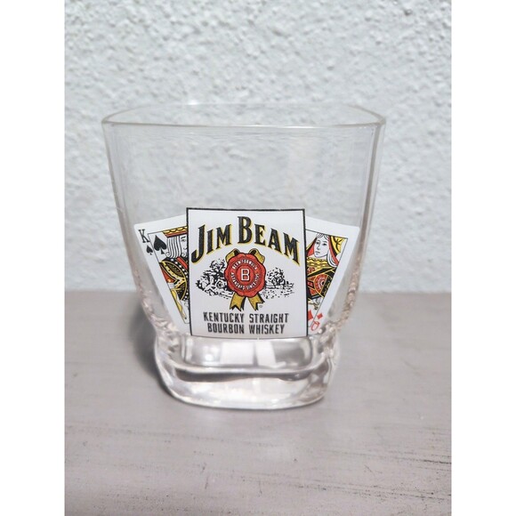 Jim Beam Kentucky Straight Bourbon Whiskey Heavy Square 16 Oz Glass, Poker, EUC - Picture 1 of 6